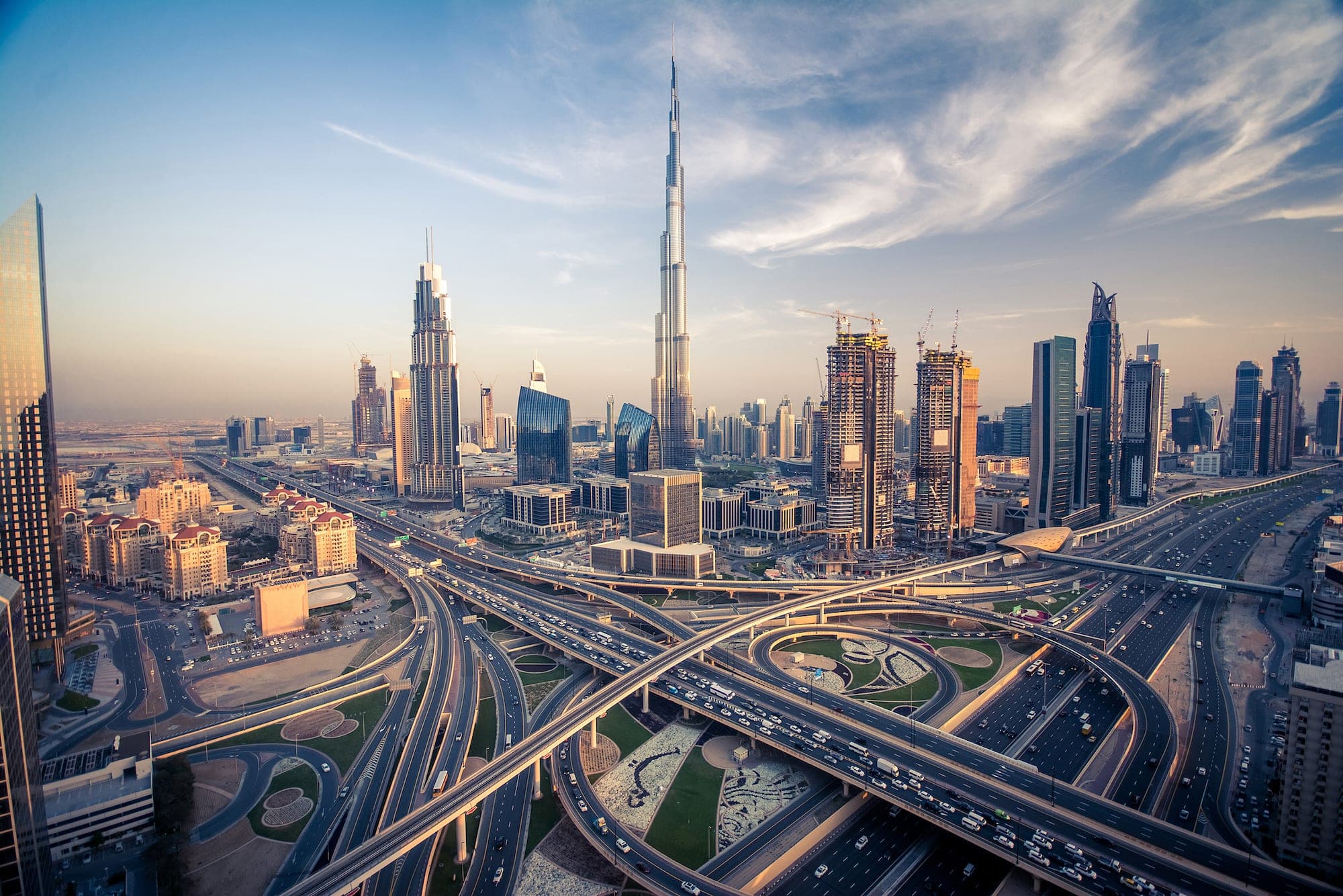 The towers along Sheikh Zayed Road in Dubai, by day